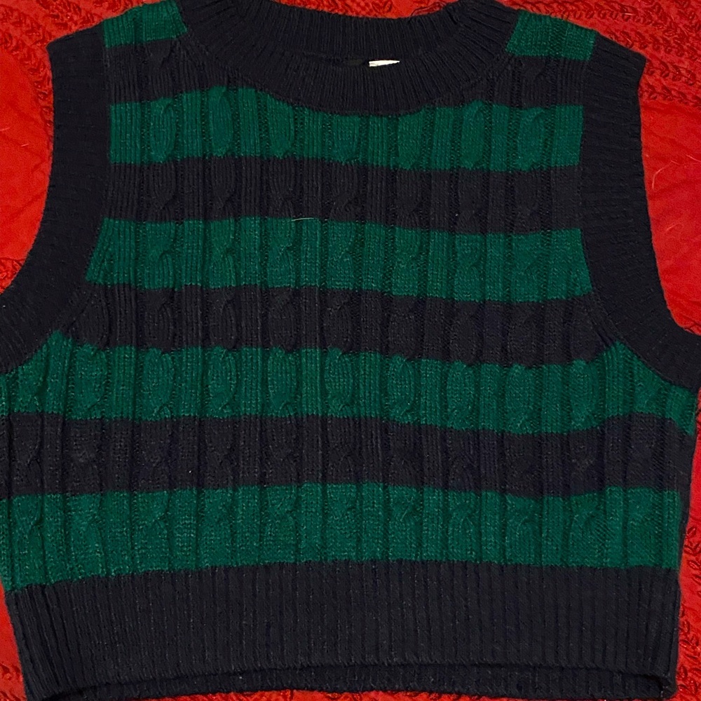 Green and navy sweater vest